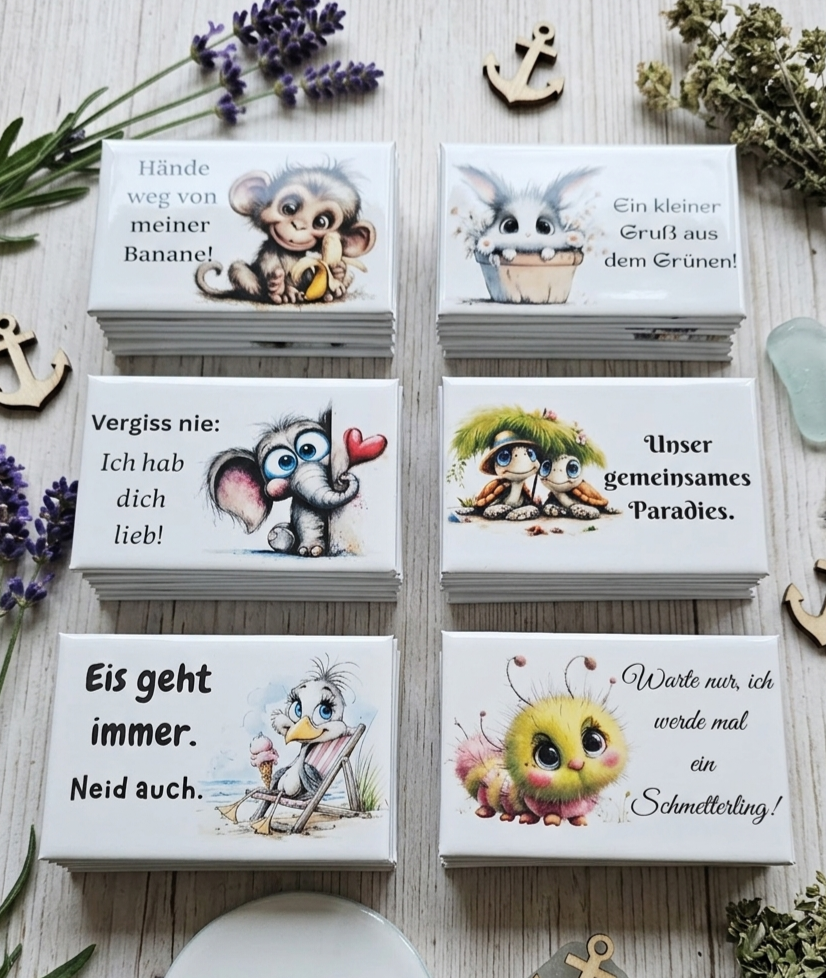 8er-Set Premium Magnete "Süße Tiergrüße & Küsten-Vibe"-Handgefertigt in Kühlungsborn