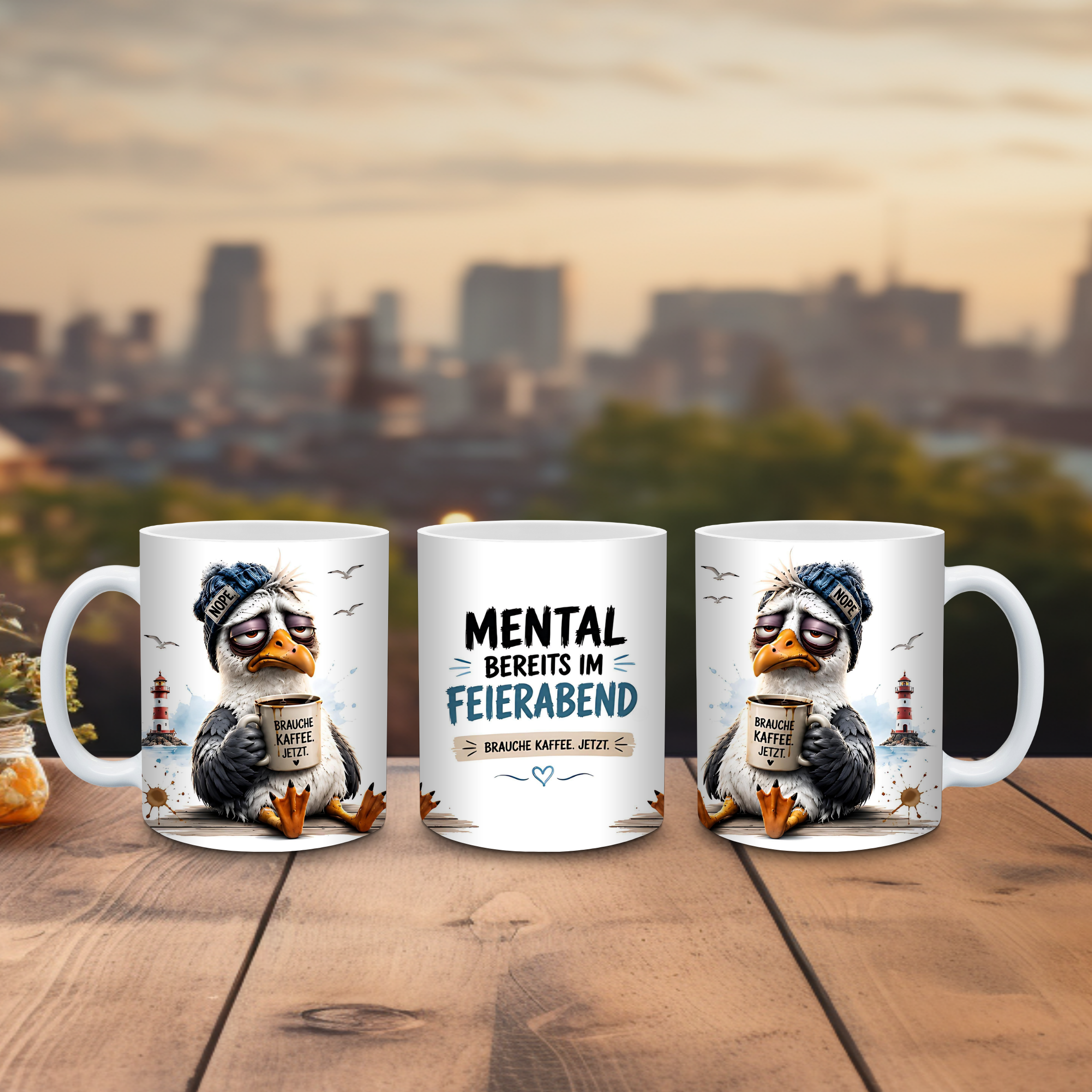 Lustige Motiv-Tasse Möwe aus Keramik|Kaffeebecher mit Spruch