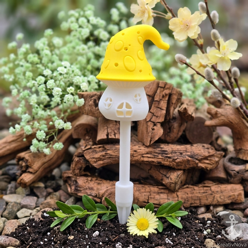 Gartenstecker Zwergen-Pilzhäuschen" mit LED-Zauberhaftes Leuchten für das Beet & Balkon