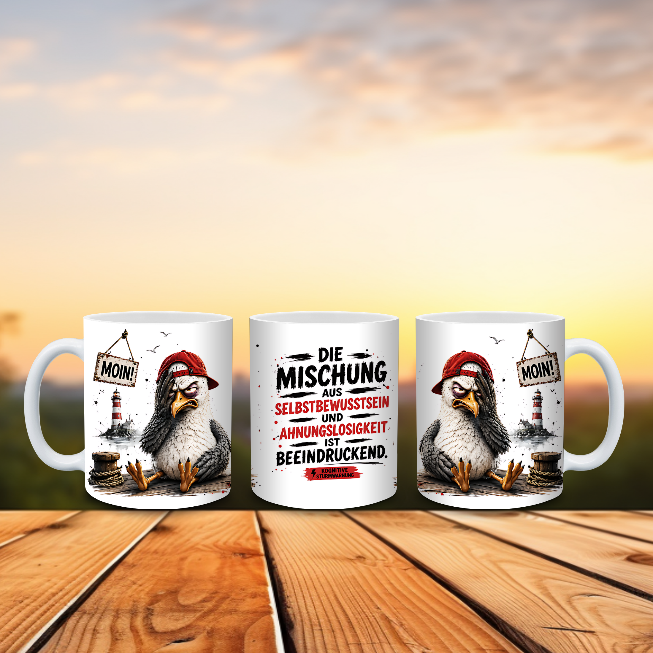 Lustige Motiv-Tasse Möwe aus Keramik|Kaffeebecher mit Spruch