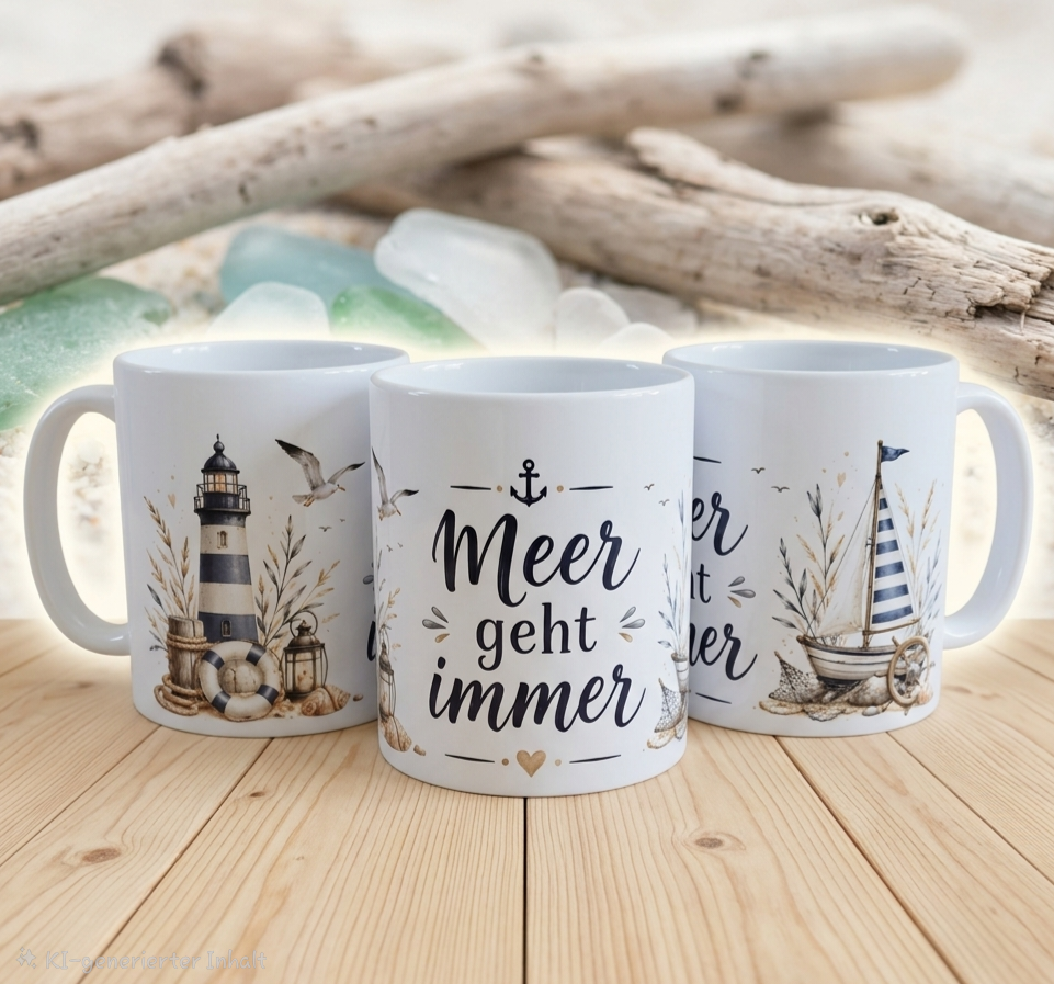 Maritime Keramikbecher-Kollektion „Meeresbrise“