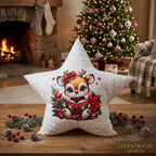 Handgenähtes Sternenkissen mit süßem Rehkitz-Motiv – Weihnachtsdeko Kissen (Unikat / Einzelstück)