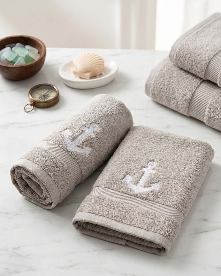 Maritimes 2er-Set Gästehandtücher „Moin & Anker“ o. Anker– Bestickt, Edles Design