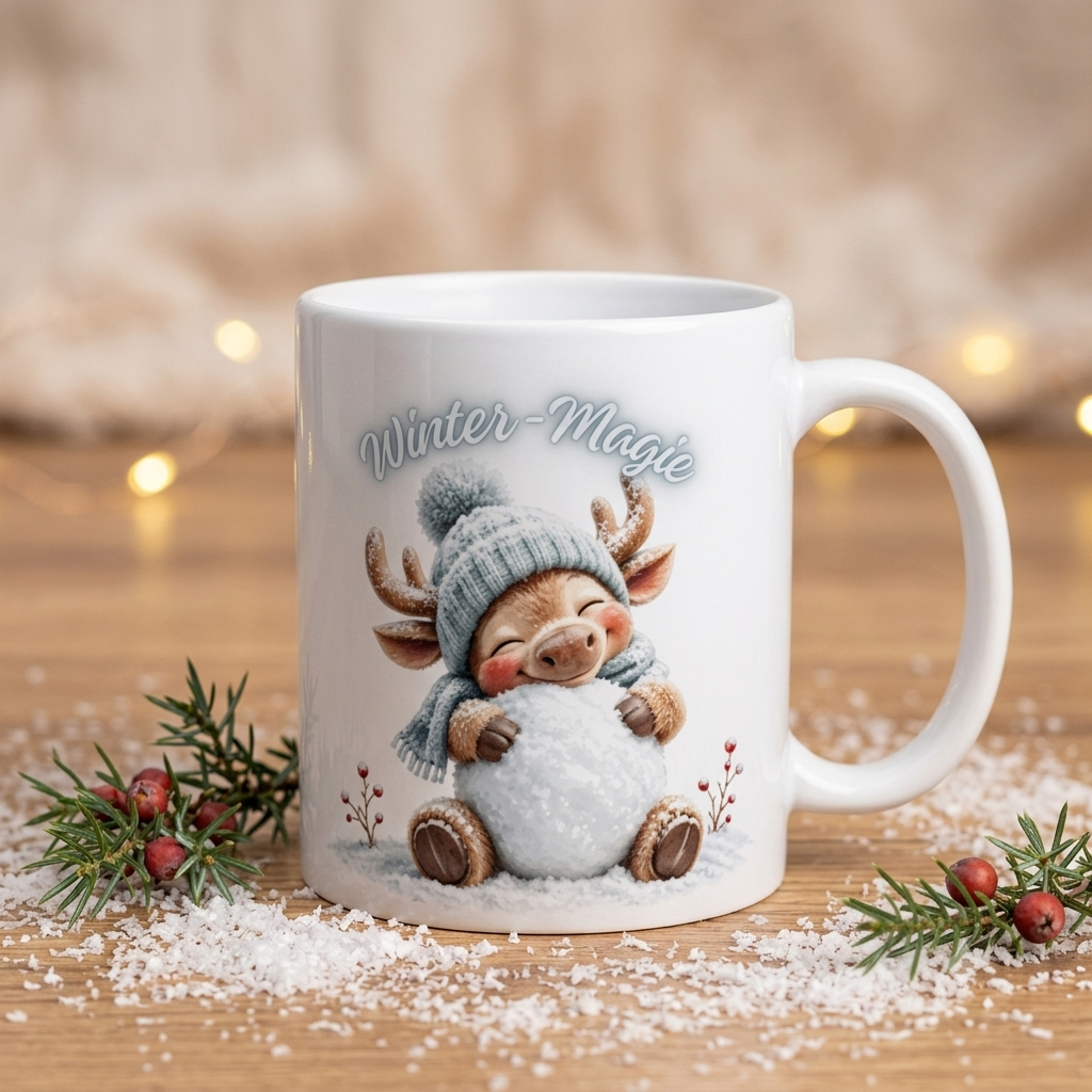 Weihnachtliche Keramiktasse mit Motiv (330 ml)