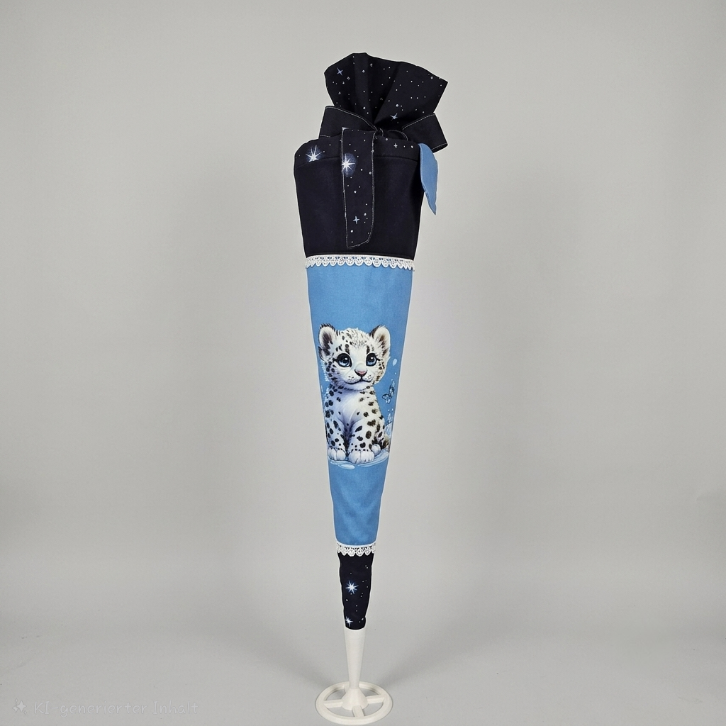 Stoff-Schultüte Schneeleopard 85 cm – handgemacht mit Ständer | KreativNova