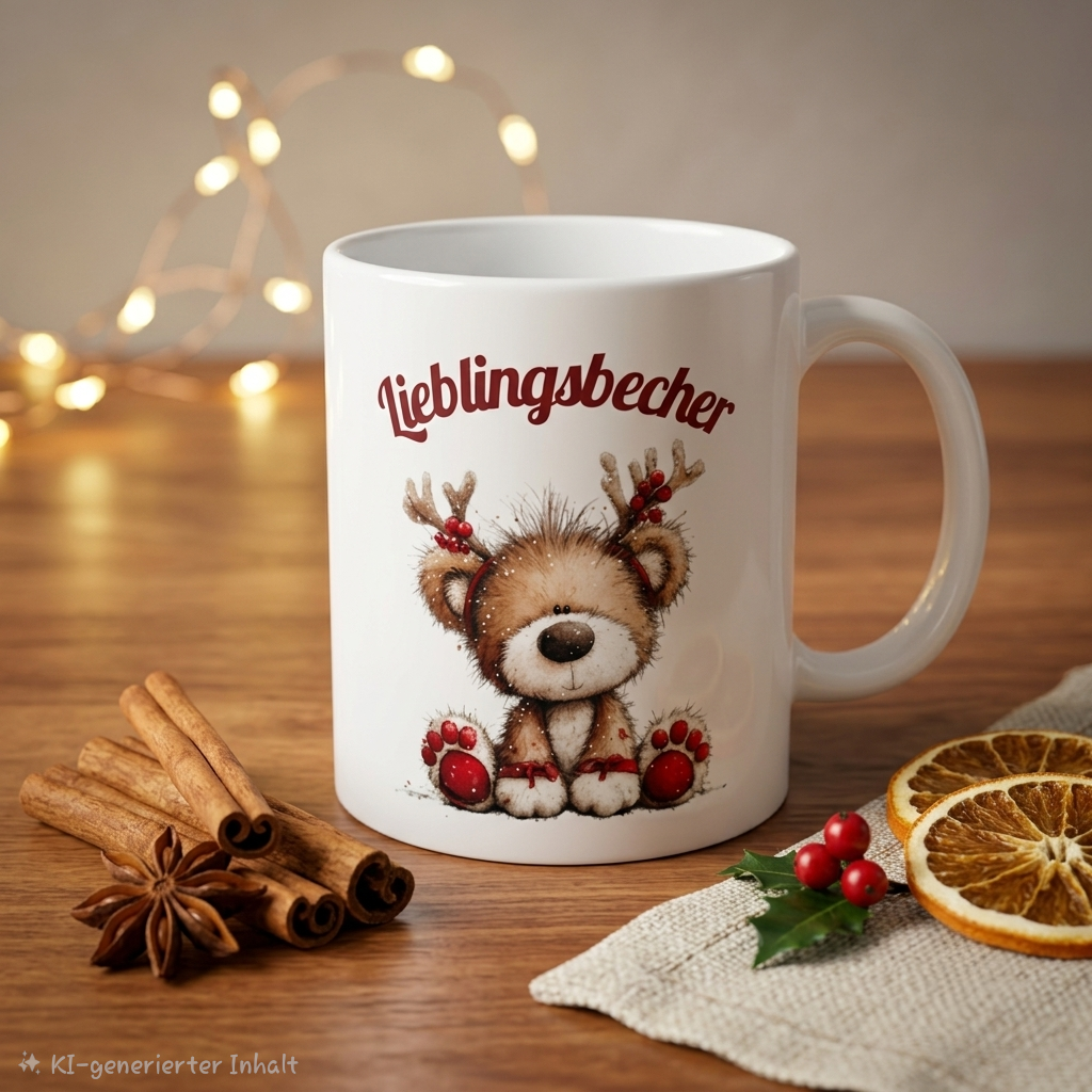 Weihnachtliche Keramiktasse mit Motiv (330 ml)