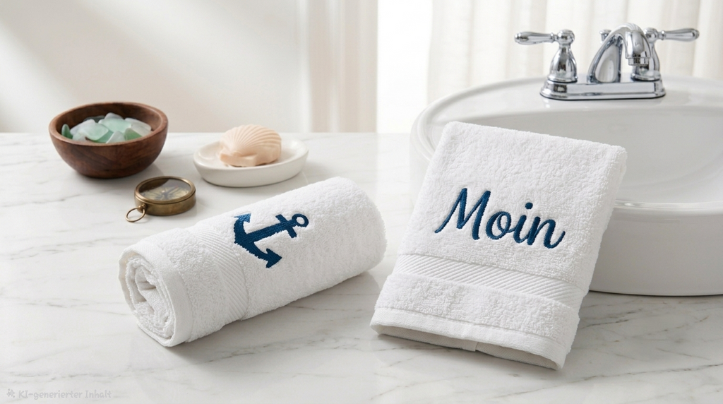 Maritimes 2er-Set Gästehandtücher „Moin & Anker“ o. Anker– Bestickt, Edles Design