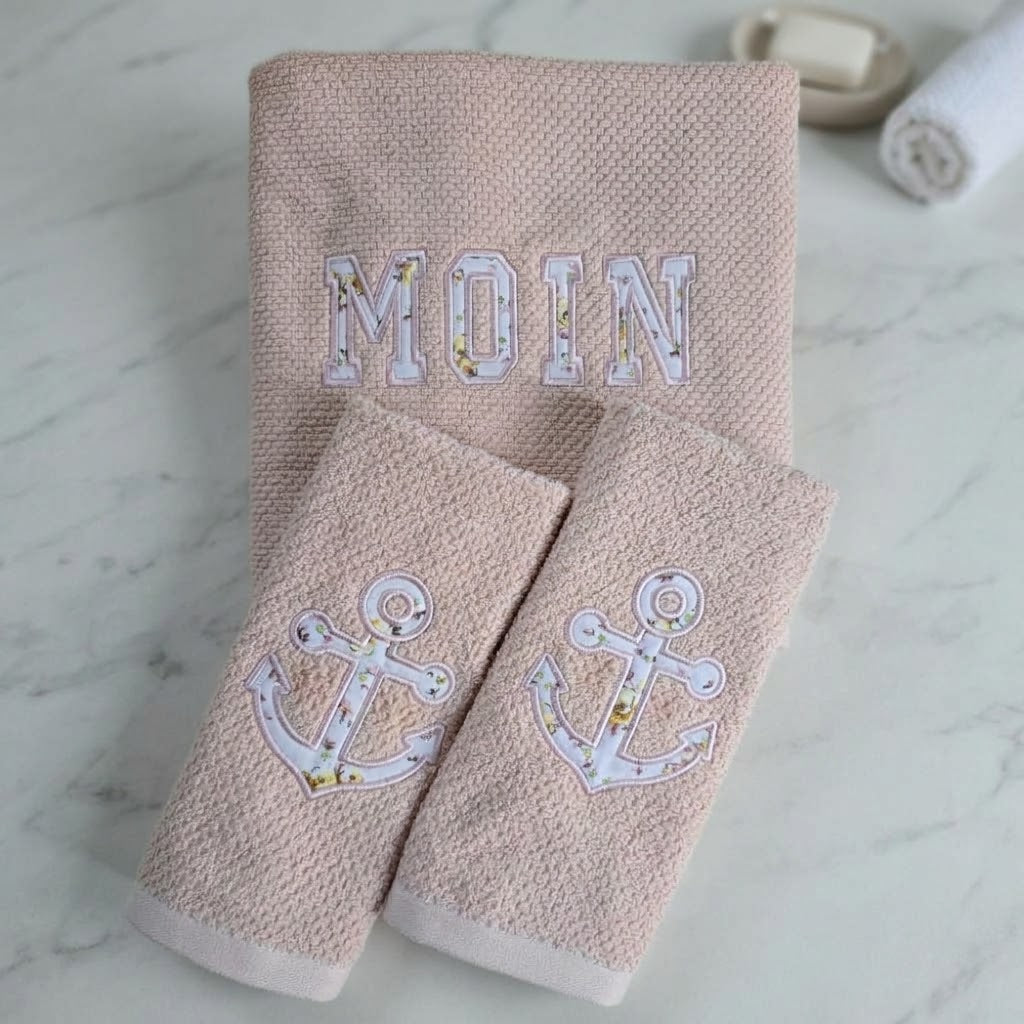 Maritimes Handtuch-Set „MOIN“ – 3-teilig, mit Anker-Applikation