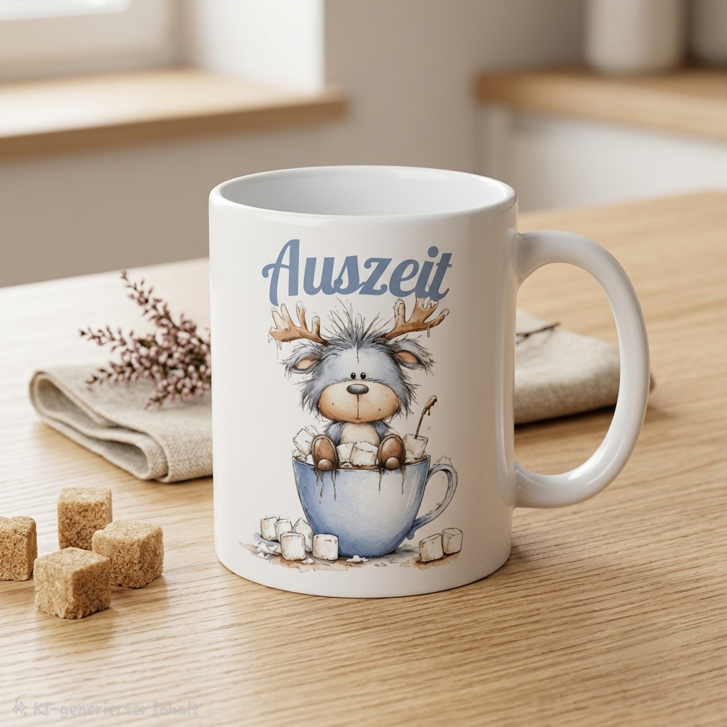 Weihnachtliche Keramiktasse mit Motiv (330 ml)
