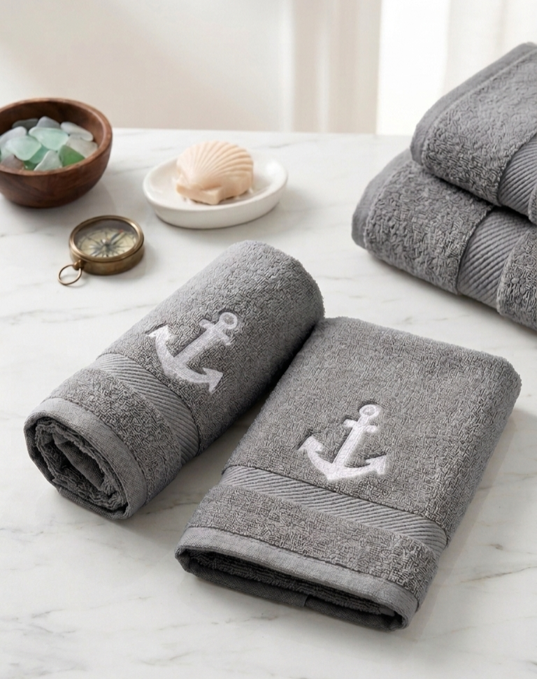 Maritimes 2er-Set Gästehandtücher „Moin & Anker“ o. Anker– Bestickt, Edles Design