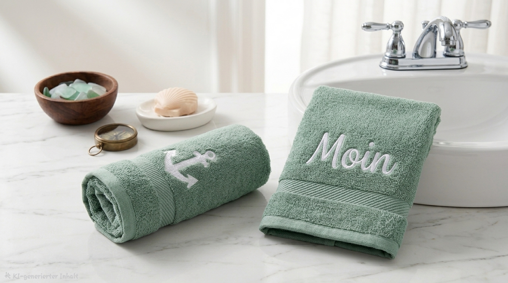 Maritimes 2er-Set Gästehandtücher „Moin & Anker“ o. Anker– Bestickt, Edles Design