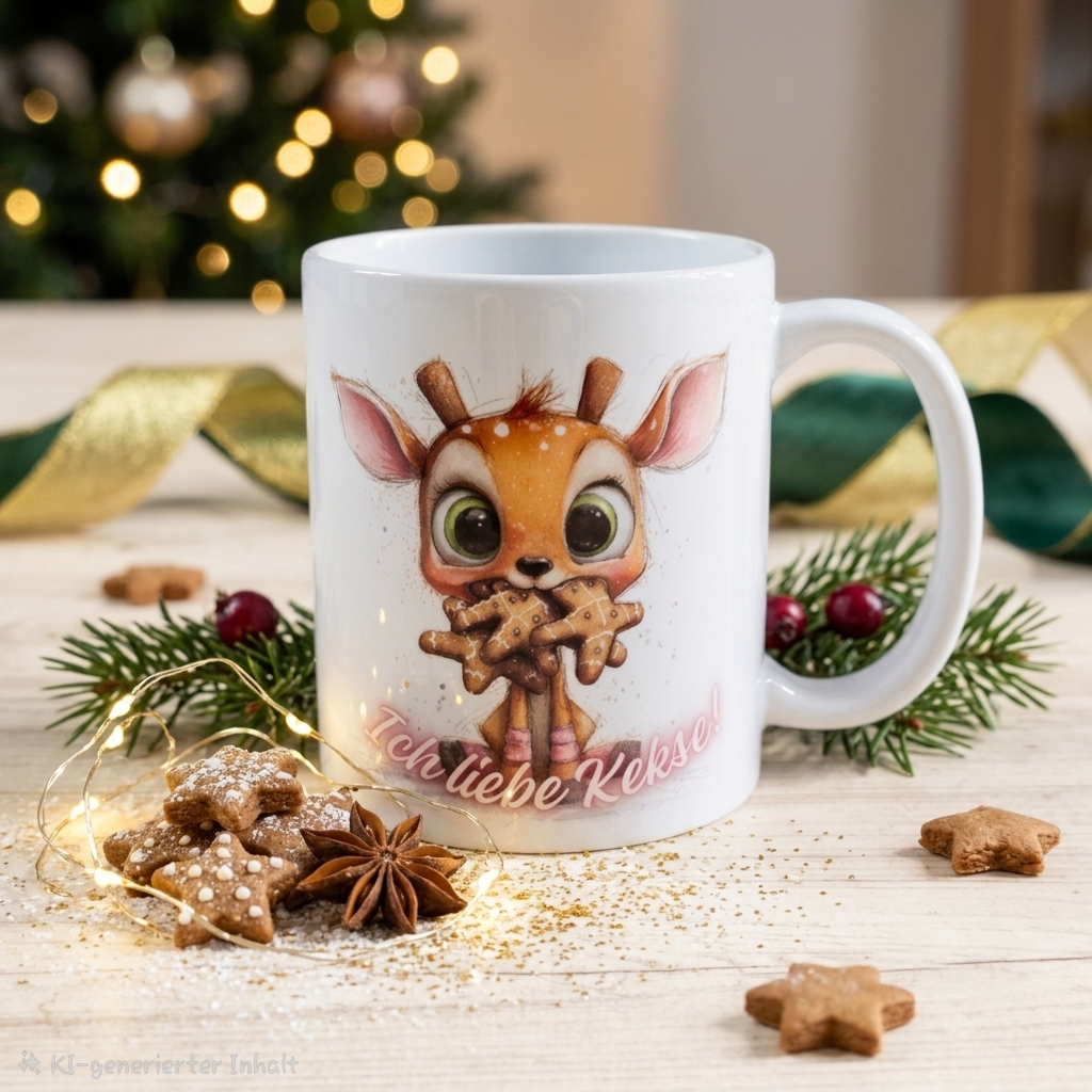 Weihnachtliche Keramiktasse mit Motiv (330 ml)