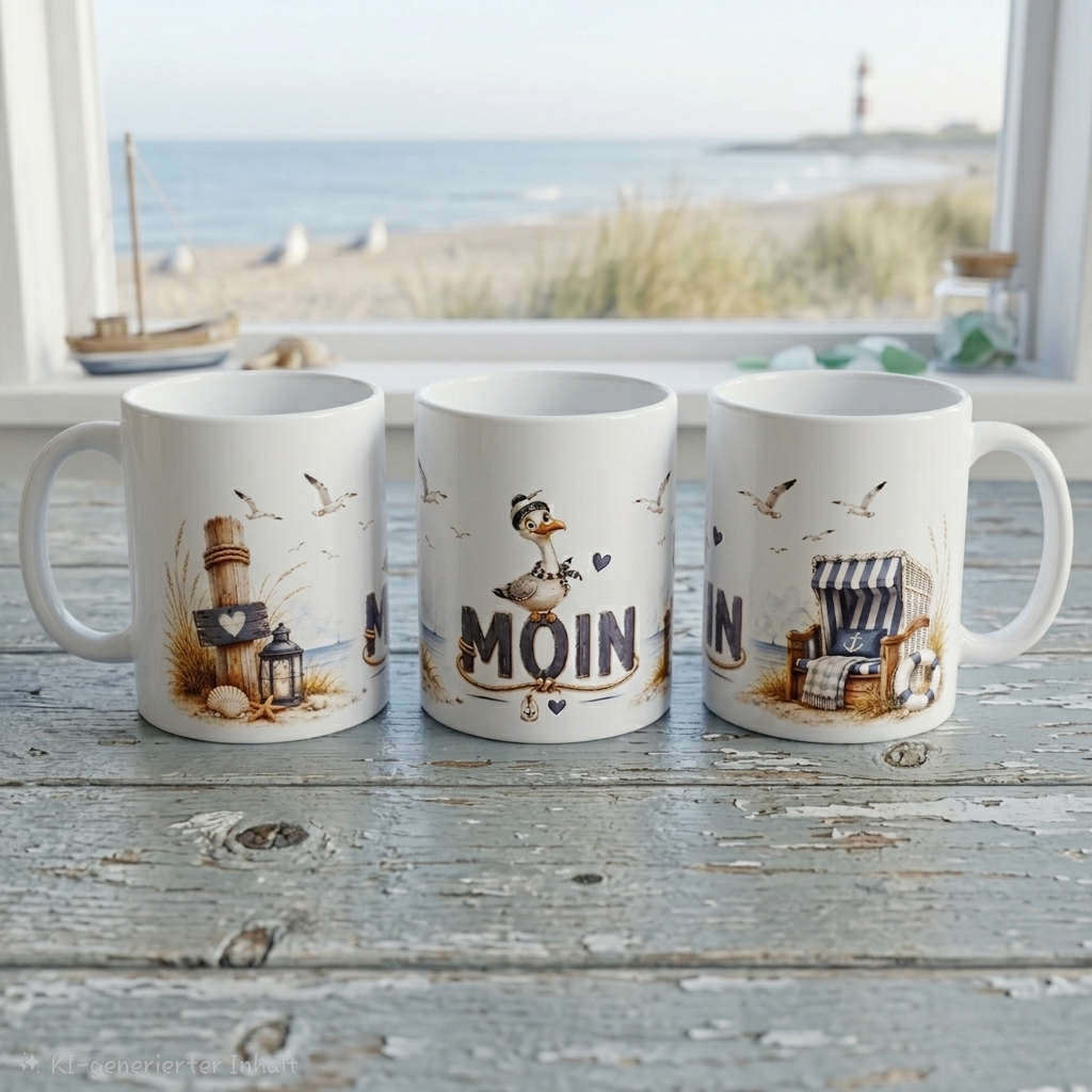 Maritime Keramikbecher-Kollektion „Meeresbrise“