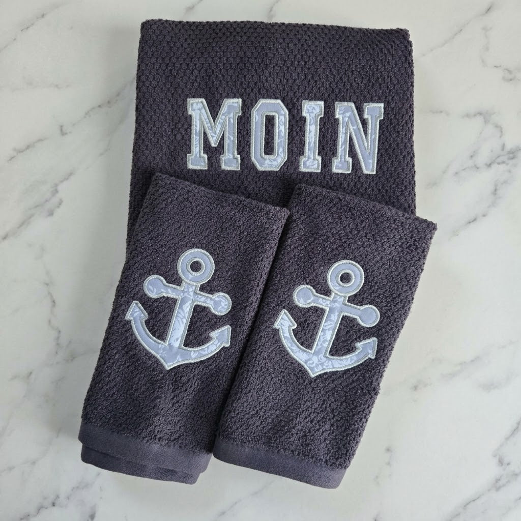 Maritimes Handtuch-Set „MOIN“ – 3-teilig, mit Anker-Applikation