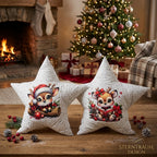 Handgenähtes Sternenkissen mit süßem Rehkitz-Motiv – Weihnachtsdeko Kissen (Unikat / Einzelstück)